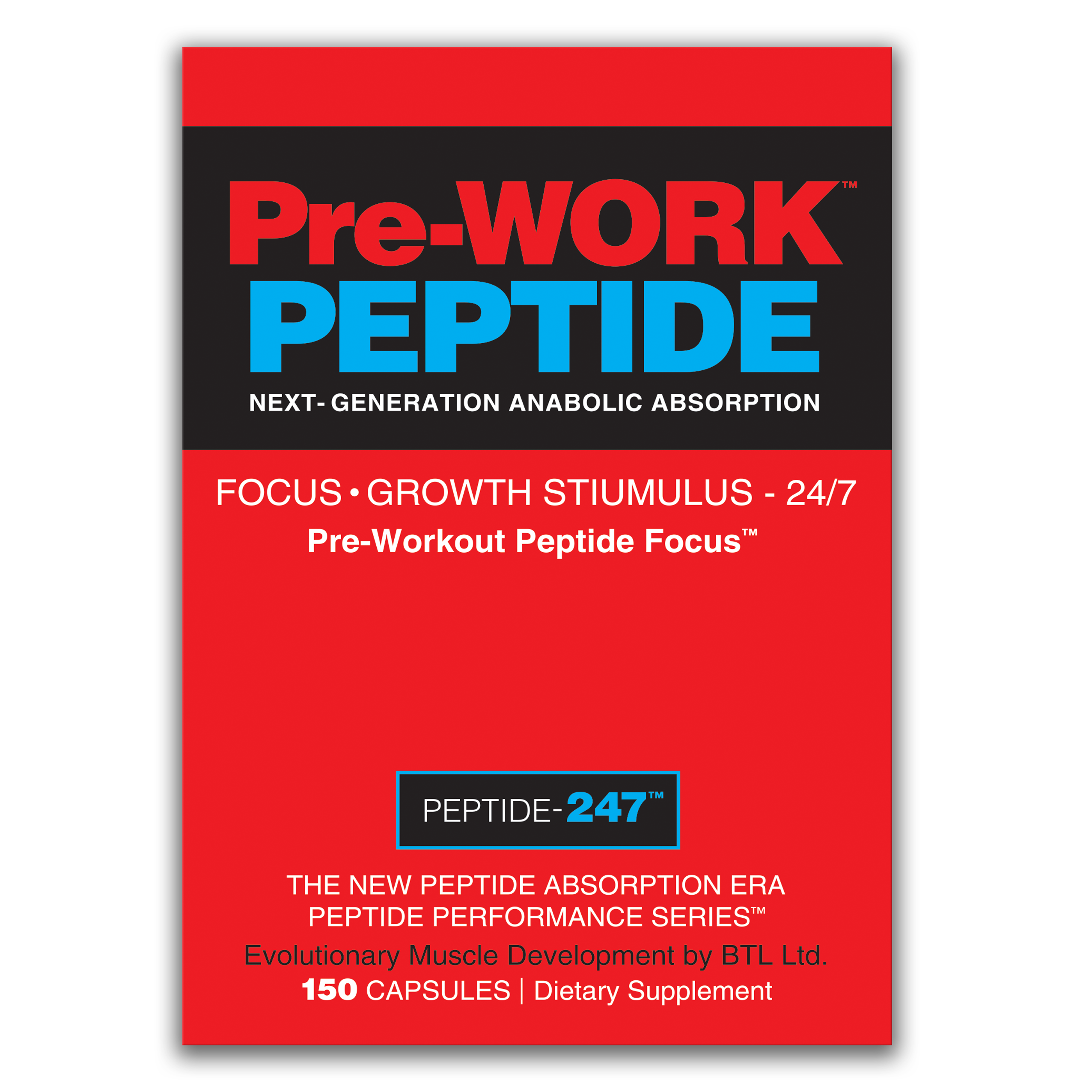PRE-WORKOUT PEPTIDE 247™ – Focus™ / Високотехнологичен Предтренировъчен Пептиден Комплекс за Експлозивна Енергия, Ментален Фокус, Анаболна Активация и Невромускулна Производителност / 150 КАПСУЛИ